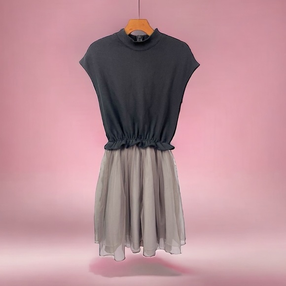 Korean Fashion Dresses & Skirts - Black Knit Top with Gray Chiffon Skirt Women's Dress